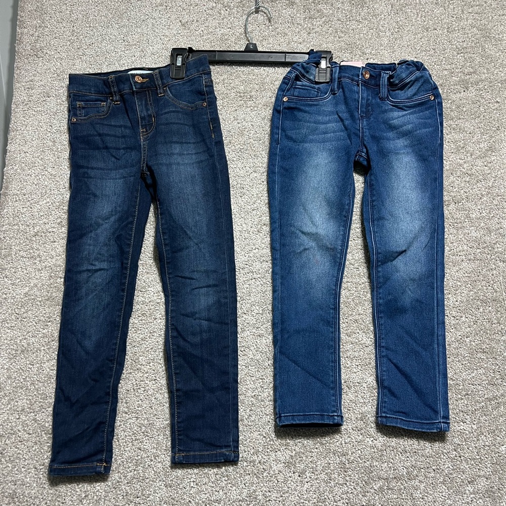 2 Pair Girls Adjustable Waist Skinny Jeans Squeeze Celebrity Size 6